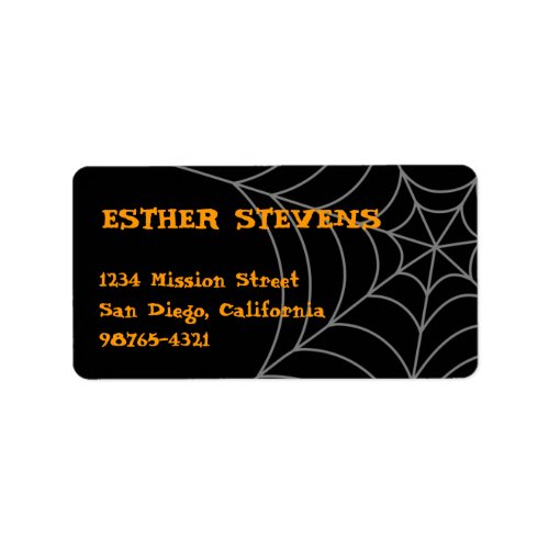 Black orange spider web Halloween return address Label