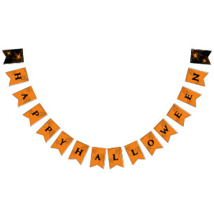 Black & Orange Spider Webs Happy Halloween Bunting Flags