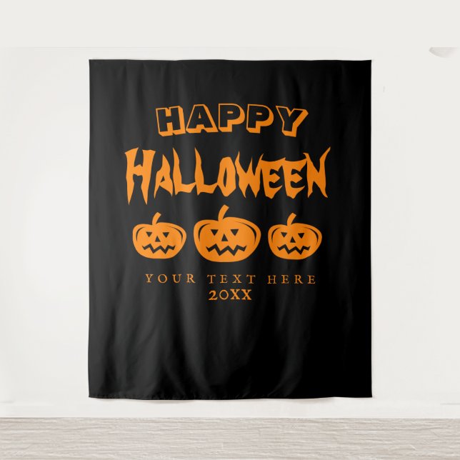 Black orange spooky Halloween party photo backdrop (Front)