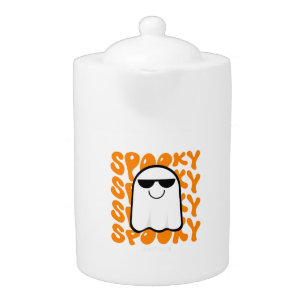 Black Orange Spooky Halloween Teapot