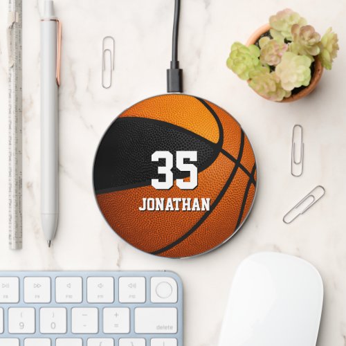 black orange sports team colors basketball  wireless charger 