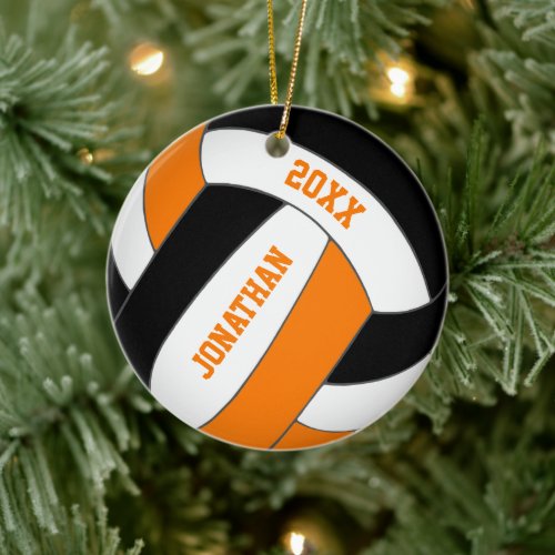 black orange sports team colors boys volleyball ceramic ornament