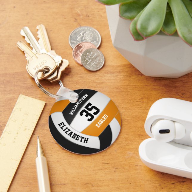black orange sports team girls boys volleyball keychain (Desk)
