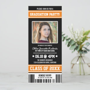 Black Orange Sporty Graduation Party Ticket Invitation