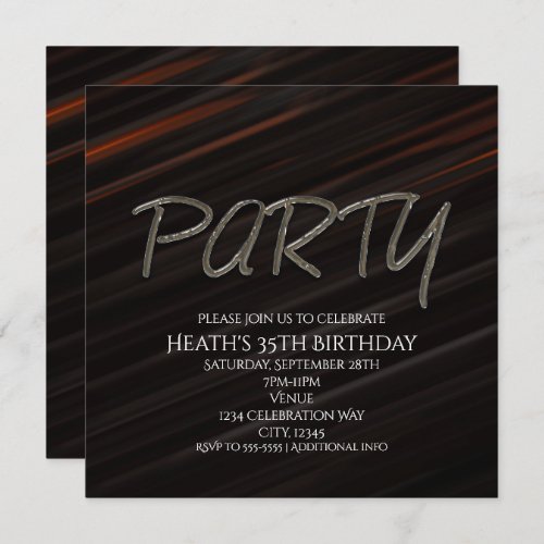 Black  Orange Streaks Birthday Party Invitation