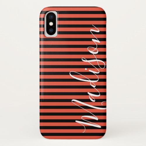 Black Orange Stripe Halloween Personalized Name iPhone X Case