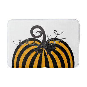Black & Orange Striped Pumpkin Chic Autumn Fall Bath Mat