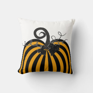 Black & Orange Striped Pumpkin Chic Autumn Fall Throw Pillow