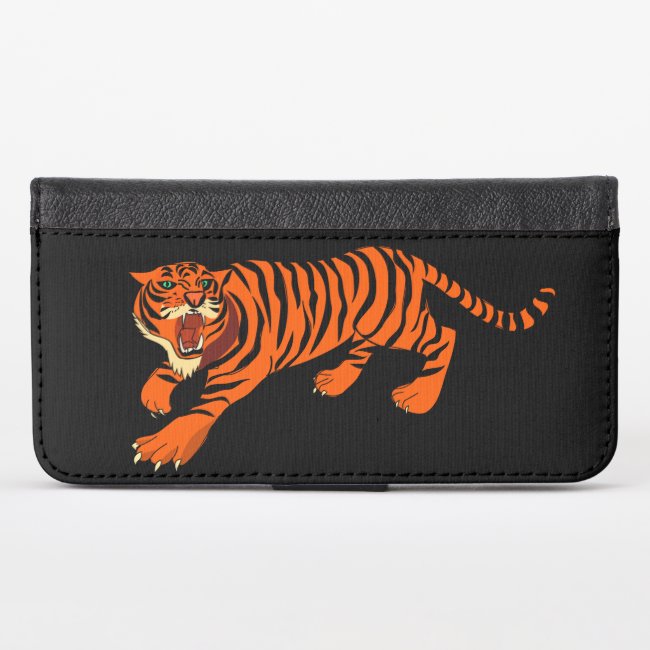 Black Orange Striped Tiger iPhone X Wallet Case