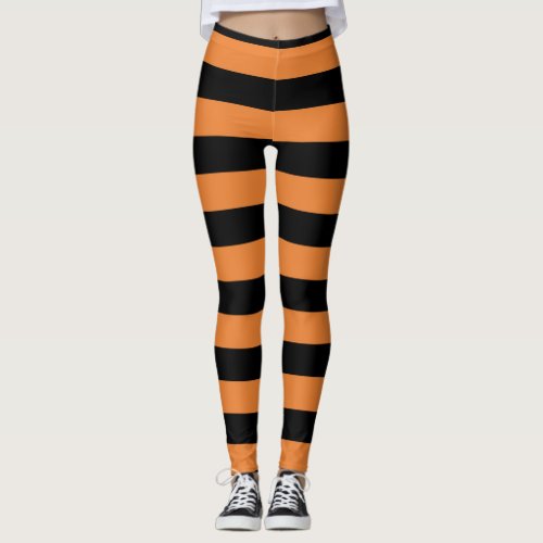 Black  Orange Stripes Festive Fun Halloween Leggings