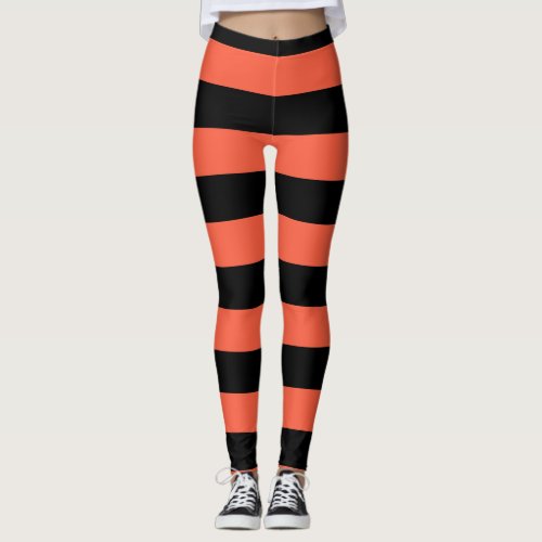 Black  Orange Stripes Festive Fun Halloween Leggings