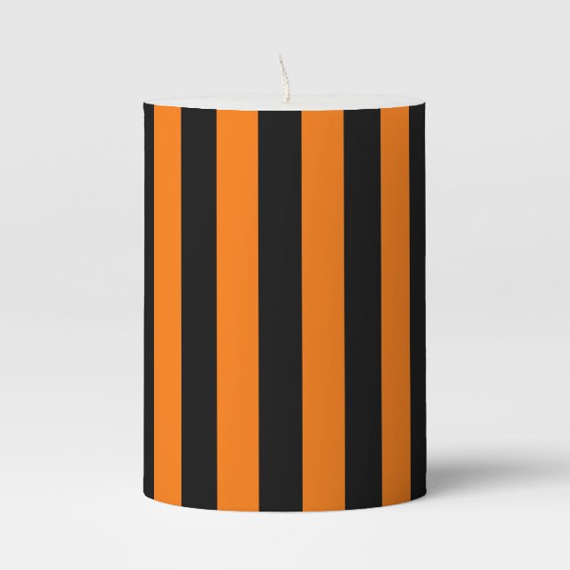 Black & Orange Stripes Pillar Candle (Front)