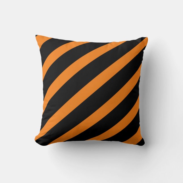Black & Orange Stripes Striped Halloween Throw Pillow (Front)