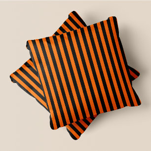 Black & Orange Stripes Throw Pillow