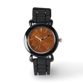 Black Orange Swirls Black Silicone Watch