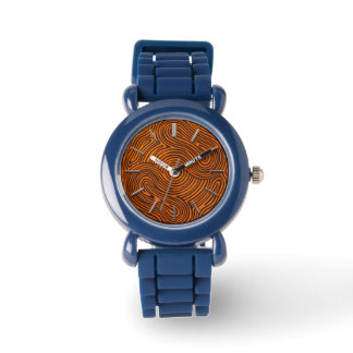 Black Orange Swirls Blue Silicone Watch