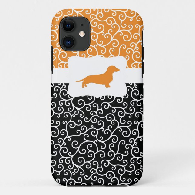 Black&Orange Swirls w/Dachshund Case-Mate iPhone Case (Back)
