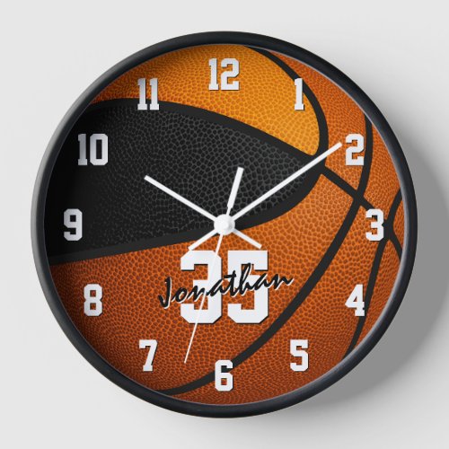 black orange team colors basketball personalized clock