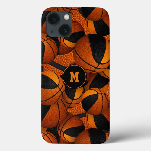 Black orange team colors basketball sports pattern iPhone 13 case