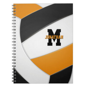 black orange team colors boys girls volleyball notebook