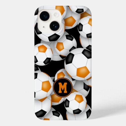 Black orange team colors fun soccer balls pattern Case_Mate iPhone 14 case