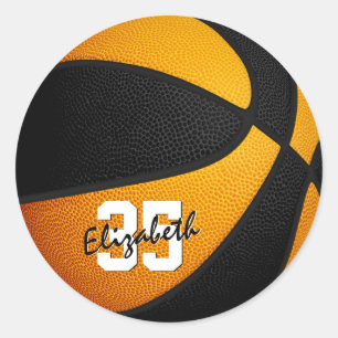black orange team colors girls boys basketball classic round sticker