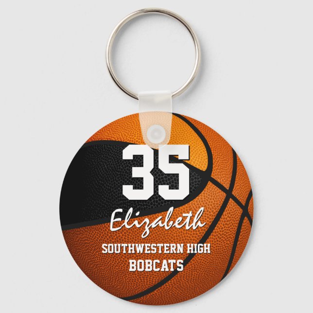 Black orange team colors girls boys basketball keychain (Front)