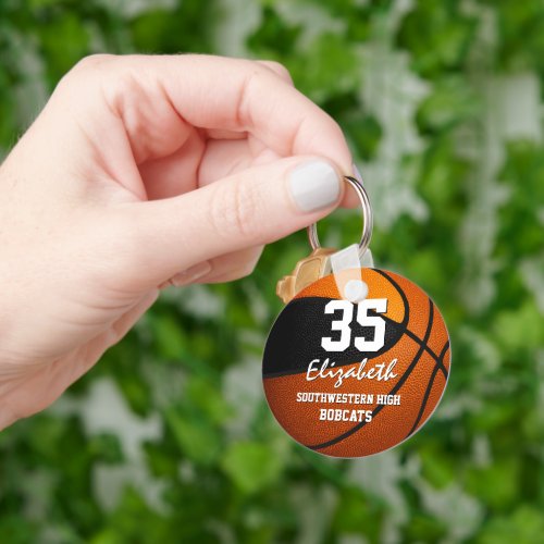 Black orange team colors girls boys basketball keychain