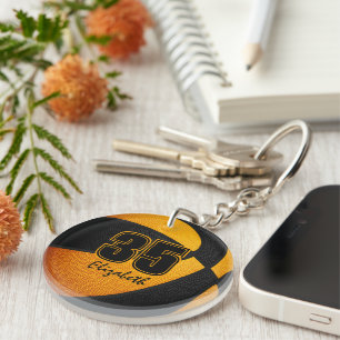 Black orange team colors girls boys basketball keychain