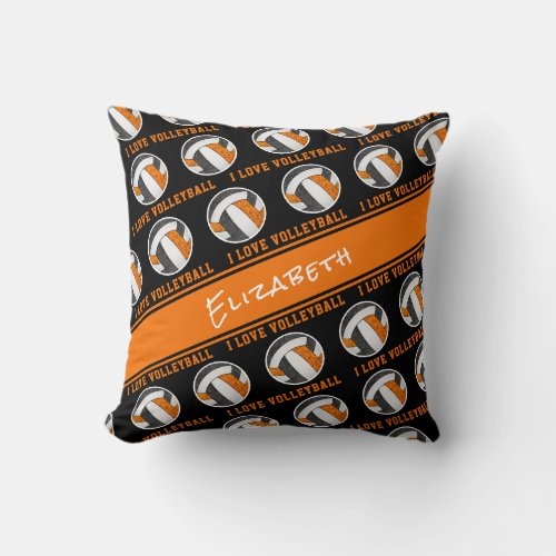 black orange team colors girly I love volleyball Throw Pillow