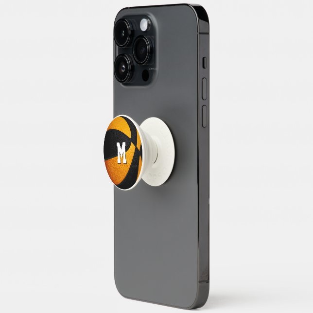 black orange team colors his her basketball PopSocket (Open)