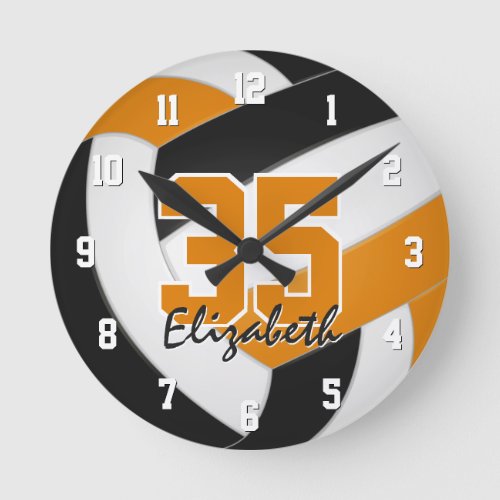 black orange team colors players name volleyball round clock