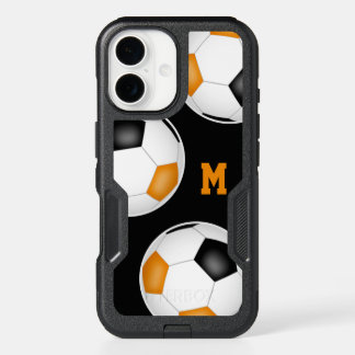 black orange team colors soccer balls monogrammed iPhone 16 case