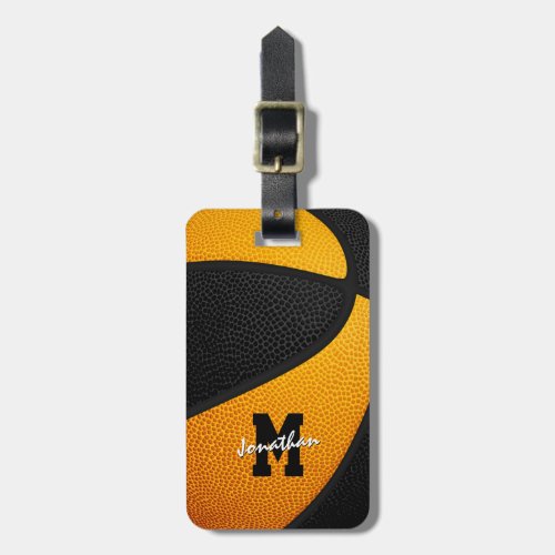 black orange team colors sports gifts basketball luggage tag