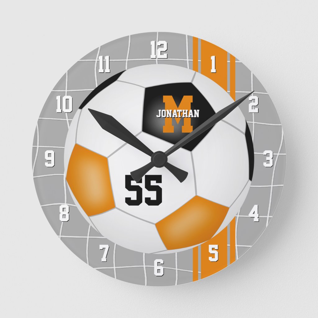 black orange team colors varsity stripes soccer wall clock