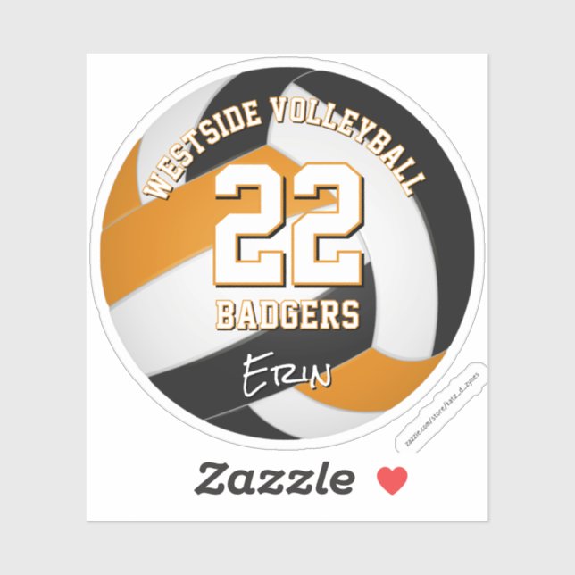 black orange team colors volleyball club name sticker (Sheet)