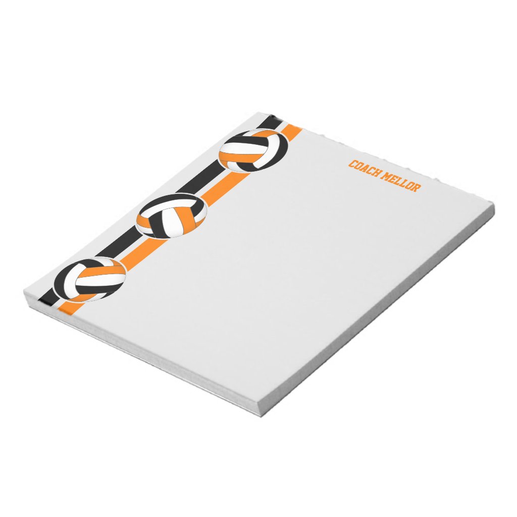 black orange team colors volleyball coach custom notepad