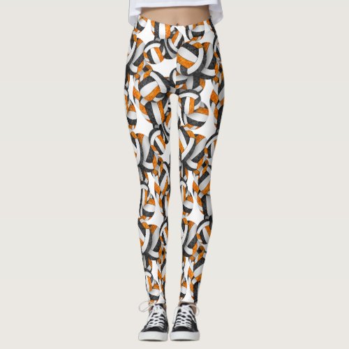 black orange team colors volleyballs pattern leggings