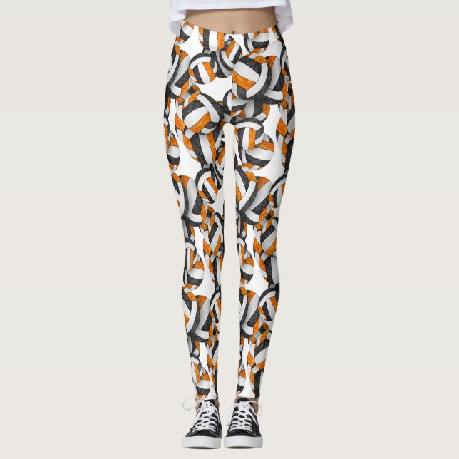 black orange team colors volleyballs pattern leggings (Front)