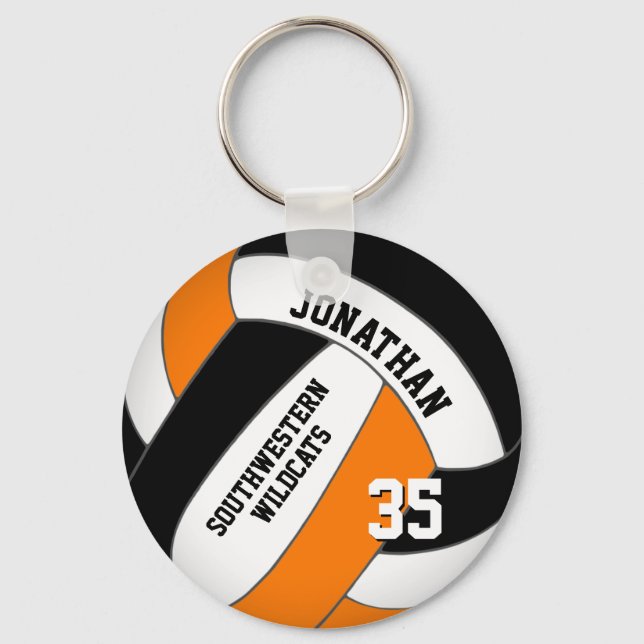 black orange team name boys volleyball keychain (Front)