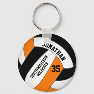black orange team name boys volleyball keychain