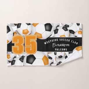 black orange team spirit gift Lots of soccer balls Hand Towel