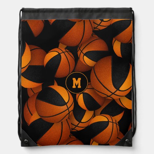 Black orange team sports colors basketball drawstring bag