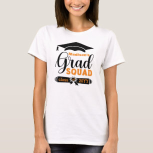 Black & Orange Text Custom Women White Grad Squad T-Shirt