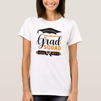 Black & Orange Text Custom Women White Grad Squad T-Shirt