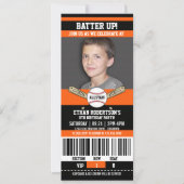 Black|Orange Ticket Style Baseball Birthday Party Invitation (Front)