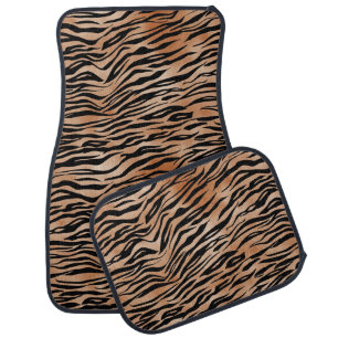 Black Orange Tiger Print Car Floor Mat