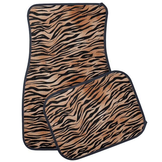 Black Orange Tiger Print Car Floor Mat (Set)