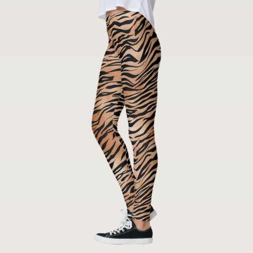 Black Orange Tiger Print Leggings