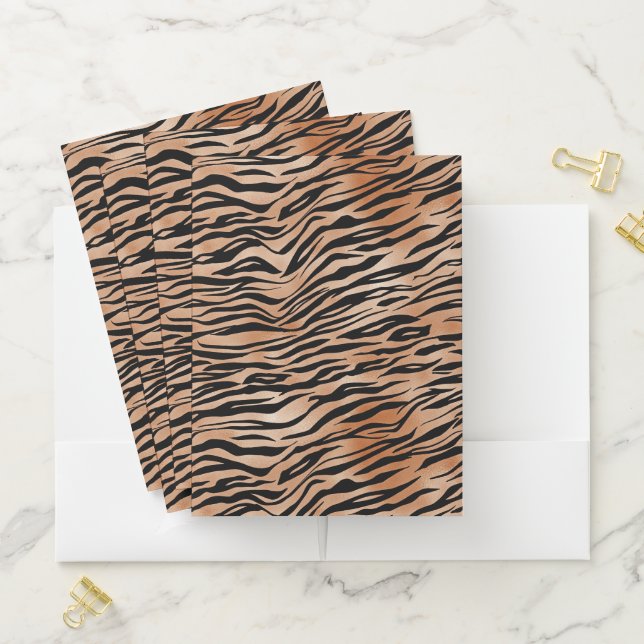 Black Orange Tiger Print Pocket Folder (In Situ)